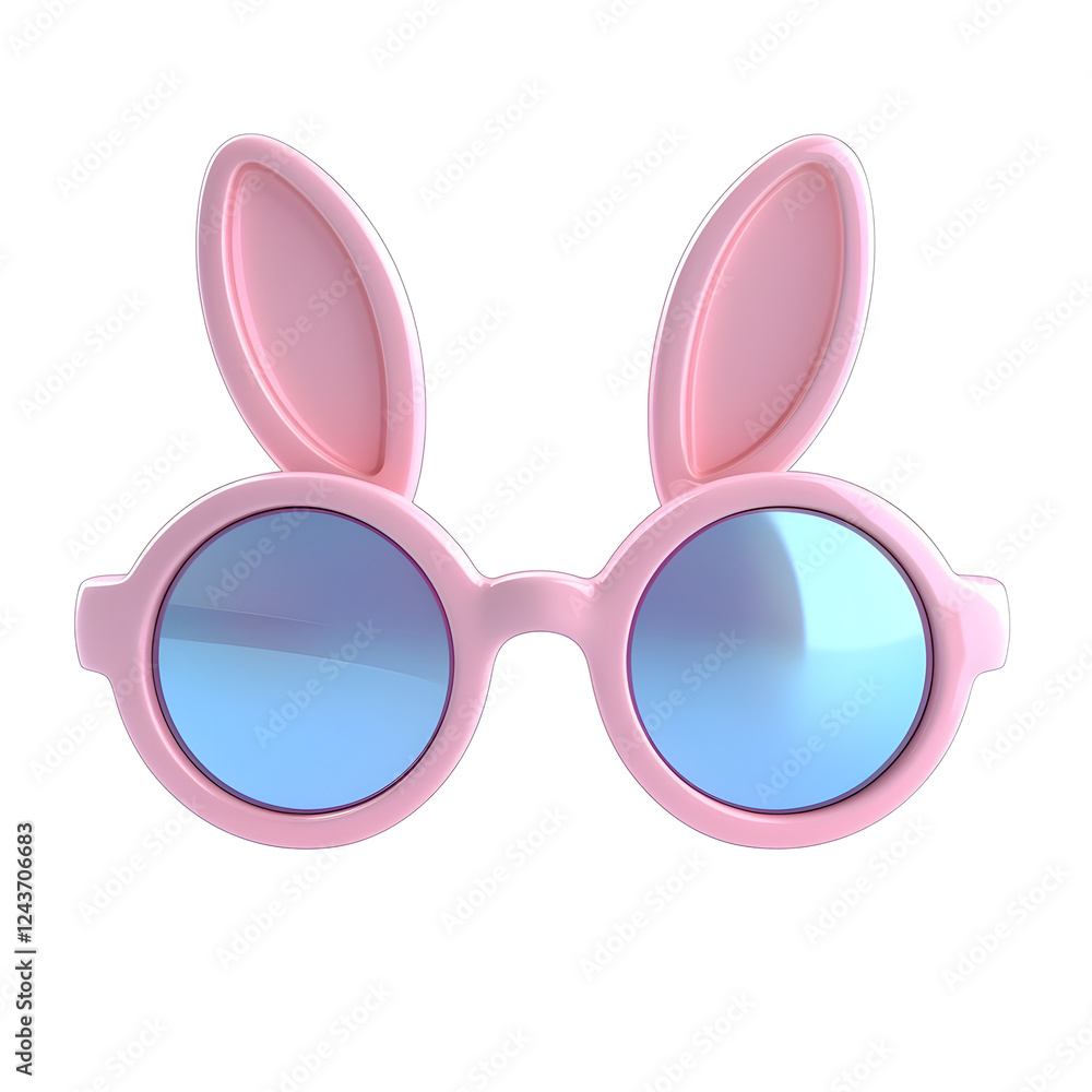 Fototapeta premium Cute Pink Bunny Shaped Sunglasses for Kids on White Transparent Background