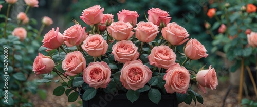 Wallpaper Mural Romantic Pink Roses in Lush Garden Setting with Space for Text Overlay Torontodigital.ca