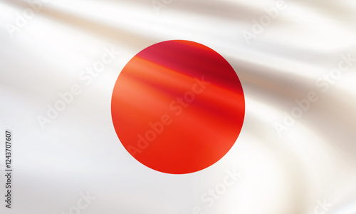 Realistic Japanese flag. Wavy national flag state of Japan closeup. Patriotic background with country symbol for celebrating Foundation Day. 3d vector illustration