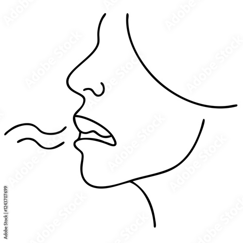Minimalist black and white outline of a person exhaling breath