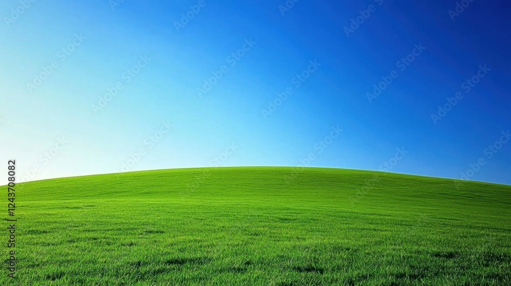 Fototapeta premium Tranquil Green Field Under Clear Blue Sky - Serene Natural Landscape