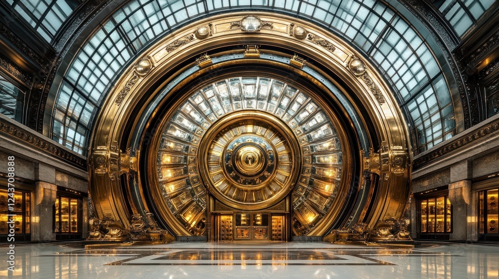 Obraz premium Ornate gold circular entrance in grand hall, architectural details
