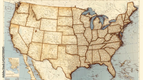 United States Political Map Infographic with State Flags | Flat Vector Illustration