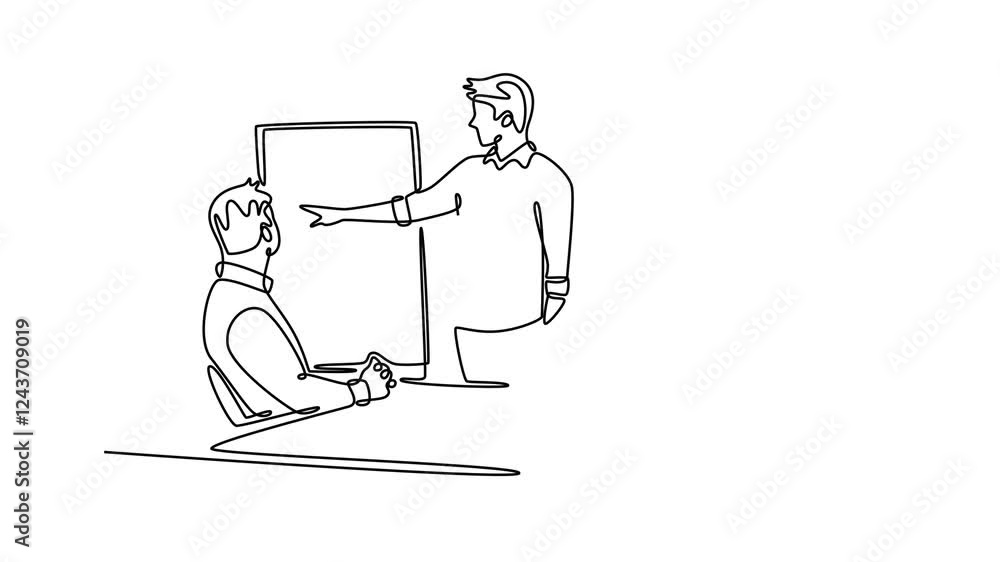 One continuous line drawing of office activity concept. Full length animation illustration. High quality 4k footage. One continuous line drawing of office activity concept. Full length animation illustration. High quality 4k footage.