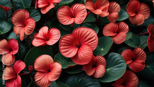 Wallpaper Mural Vibrant Red Anthurium Flowers Surrounded by Dark Green Foliage in a Natural Setting Torontodigital.ca