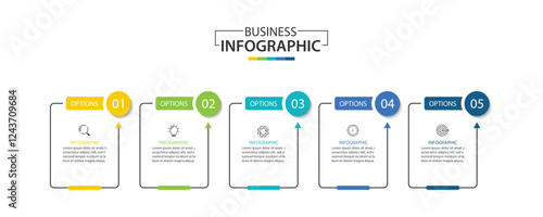 Vector infographic label template with icons. 5 options or steps. Infographics for business concept.
