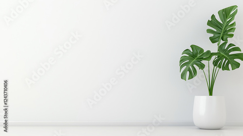 Wallpaper Mural modern indoor plant in white pot against minimalist wall, adding touch of nature and freshness to space Torontodigital.ca