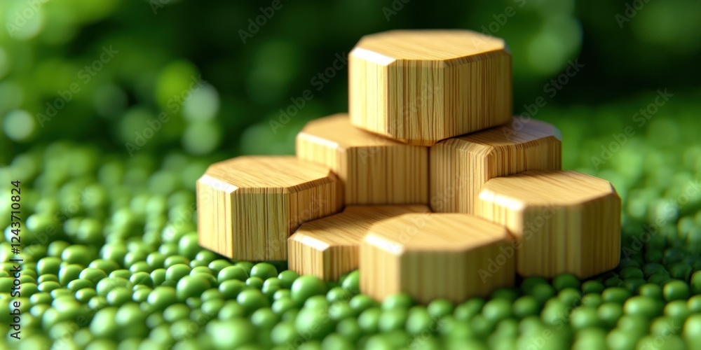 Wooden Hexagons on Green Background: A Study in Natural Geometry and Sustainable Design Wooden Hexagons on Green Background: A Study in Natural Geometry and Sustainable Design