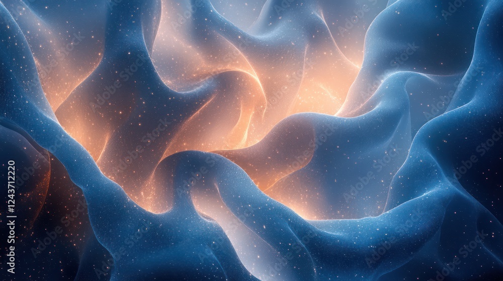 Fototapeta premium Abstract Geometric Network of Connected Dots and Lines with Deep Blue Background and Glowing Effects