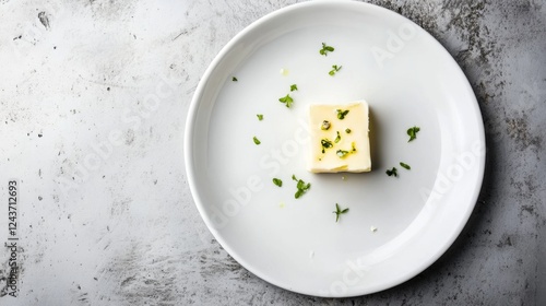Aromatic Butter Cube on a Pristine Plate: Culinary Delights