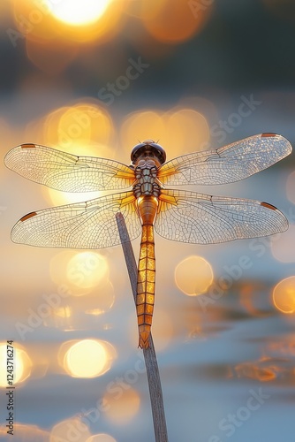 Wallpaper Mural Golden Dragonfly at Sunset Perched on a Branch Torontodigital.ca
