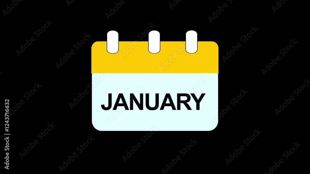 January Animation Text January month calendar icon Animation with transparent background ...