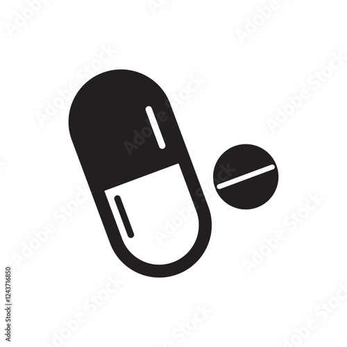 Medicine, drugs, pills, tablets, capsule black icon/symbol vector illustration.