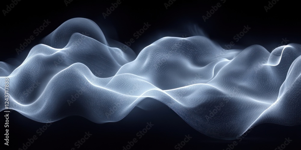Obraz premium Abstract Wavy Lines Minimalist Design Smooth Flowing Light Pattern on Black Background for Technology Digital Communication Music Art Concept