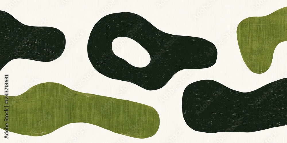 Abstract Camouflage Pattern Design Featuring Organic Shapes in Green and Black, Minimalist Abstract Camouflage Pattern Design Featuring Organic Shapes in Green and Black, Minimalist