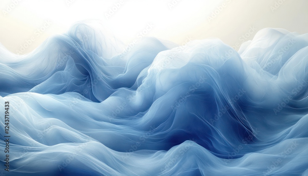 Obraz premium Abstract Blue Landscape Digital Painting with Flowing Waves and Soft Lighting