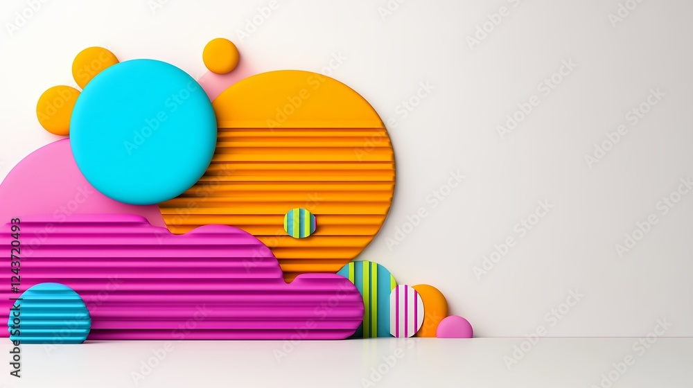 Layered Colorful Circles and Cloud Shapes on White Background Layered Colorful Circles and Cloud Shapes on White Background