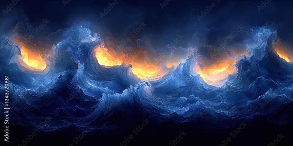 Fototapeta premium Abstract Impressionism Dark Blue Waves Light Reflections Tranquil Artwork Design