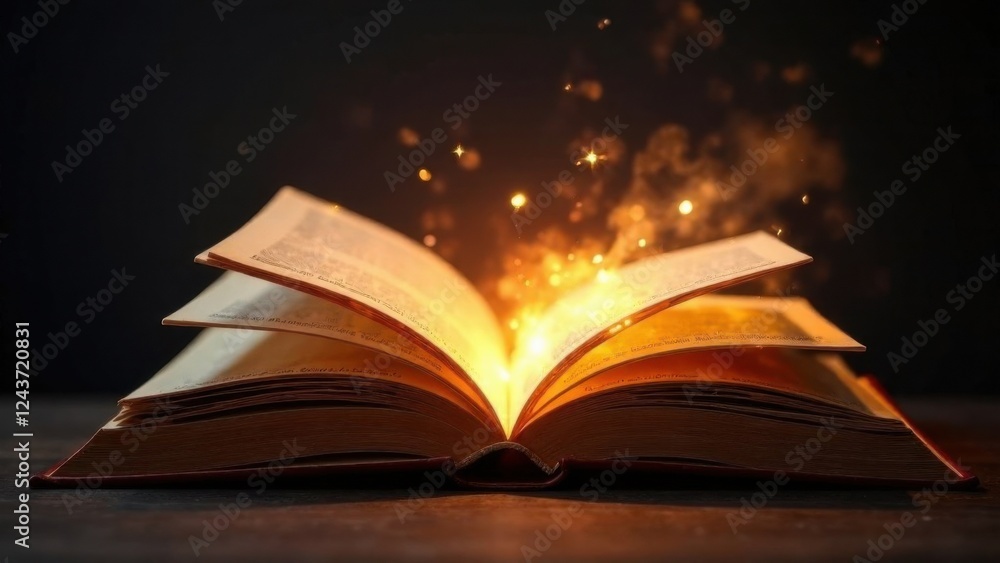 Fototapeta premium Open book with glowing pages symbolizing effective learning and education. The image captures the essence of creativity imagination and the power of reading to expand horizons
