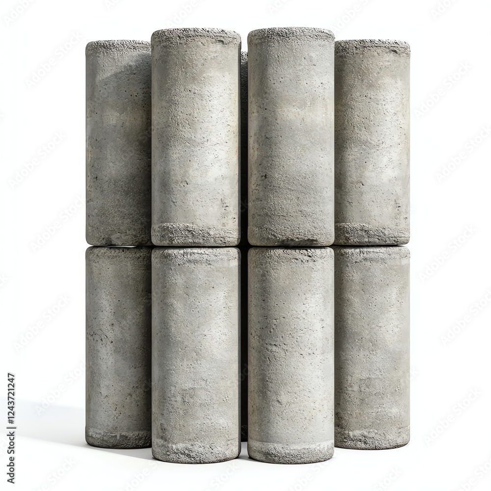 Concrete cylinders arranged in a modern architectural style, white isolate background. Concrete cylinders arranged in a modern architectural style, white isolate background.