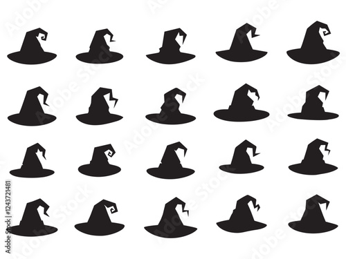 set of halloween hat vector illustration. witch hat isolated on white background, Witch hat silhouette vector