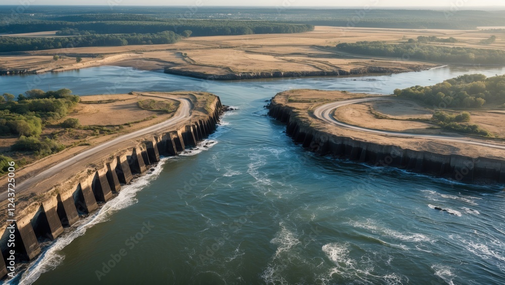 custom made wallpaper toronto digitalAerial View of River Mouth and Surrounding Landscape with Clear Blue Water and Open Space for Text or Graphics