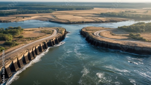 Wallpaper Mural Aerial View of River Mouth and Surrounding Landscape with Clear Blue Water and Open Space for Text or Graphics Torontodigital.ca