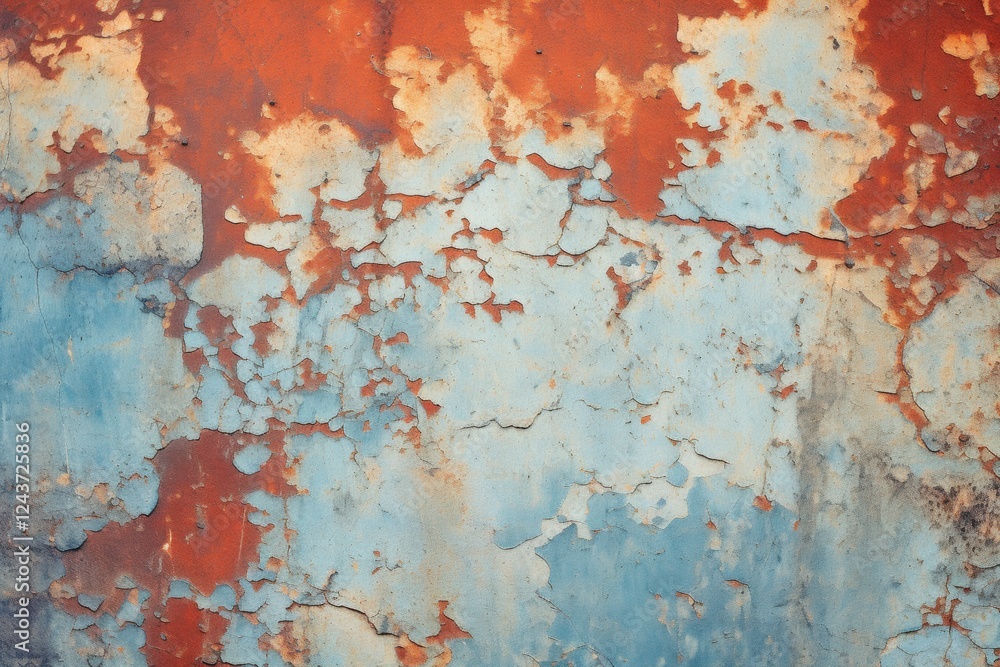 Vibrant Texture of Weathered Wall with Rust and Peeling Paint, Showcasing Rich Blue and Orange Shades, Evoking a Sense of Age and Character Vibrant Texture of Weathered Wall with Rust and Peeling Paint, Showcasing Rich Blue and Orange Shades, Evoking a Sense of Age and Character