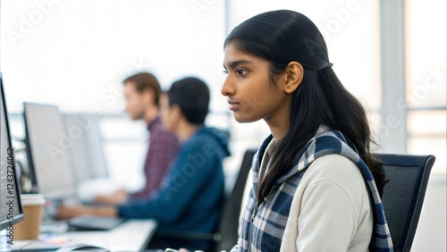 Indian female Student in Computer Programming Contest – A student participating in a competitive coding event.
 photo