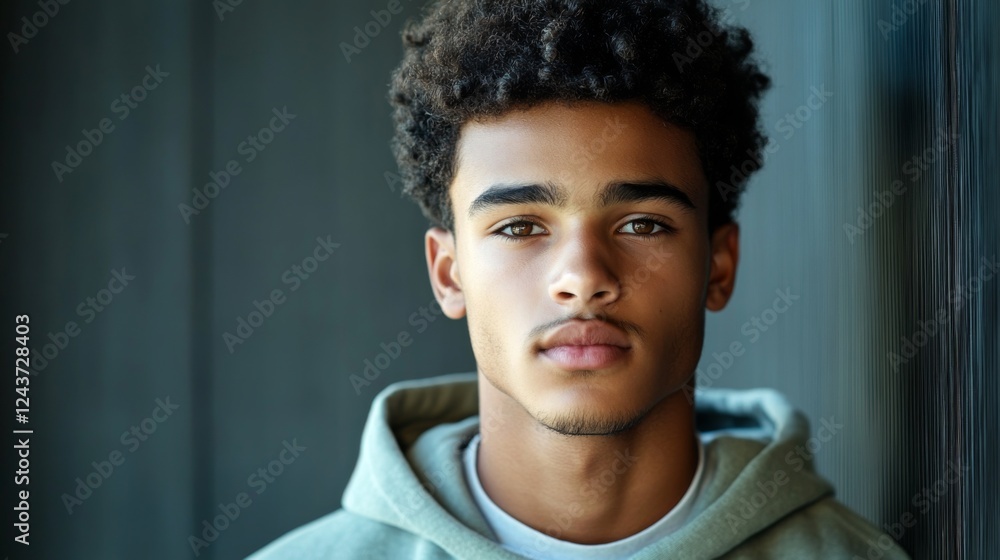 Obraz premium Close-up Portrait of a Young Man with a Thoughtful Expression