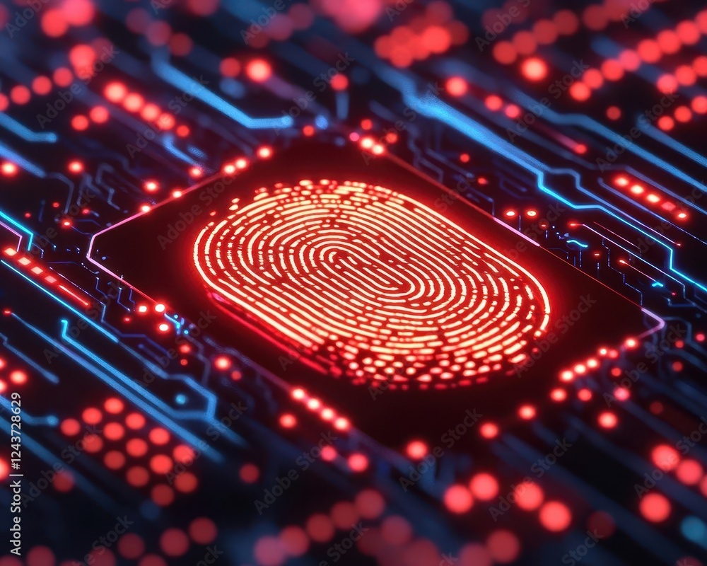 Glowing fingerprint authentication panel with a futuristic cyber interface Glowing fingerprint authentication panel with a futuristic cyber interface