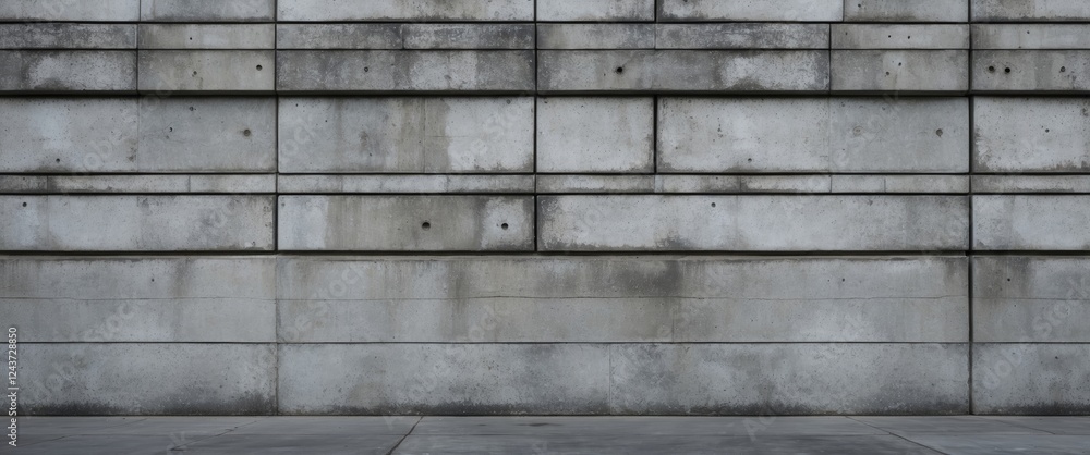 Textured concrete wall with horizontal lines and weathered surface, ideal for architectural or industrial design backgrounds.