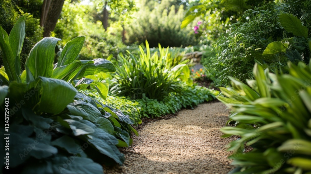 Fototapeta premium Lush Garden Pathway, Nature's Artistic Masterpiece