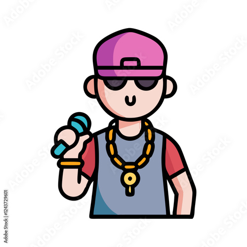 Rapper character holding microphone, wearing sunglasses and