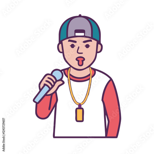 Rapper holding microphone, expressing confidence and style