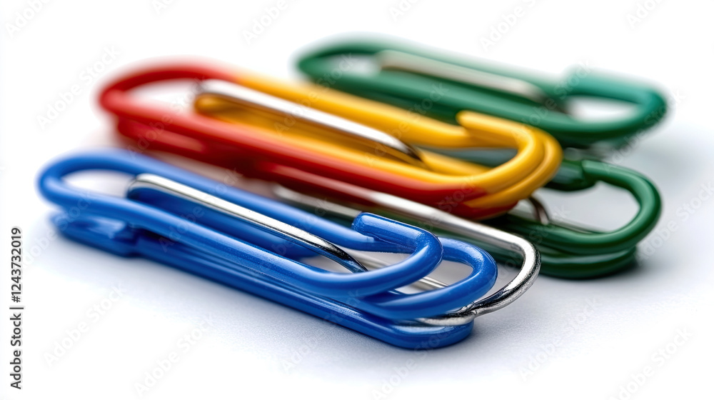Colorful Paperclips Arranged in a Stack on a White Surface Showcasing Vibrant Stationery for Organizing Documents Colorful Paperclips Arranged in a Stack on a White Surface Showcasing Vibrant Stationery for Organizing Documents