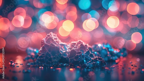 Colorful bokeh light with abstract glass texture creating a dreamy background suitable for artistic or creative projects. Horizontal orientation. photo