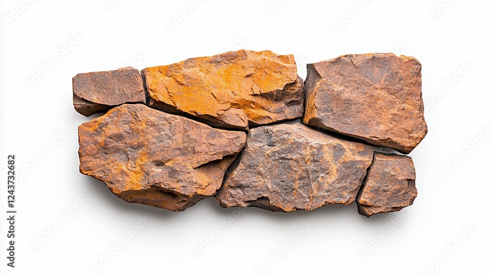 Rustic Brown and Orange Stone Arrangement on White Background Rustic Brown and Orange Stone Arrangement on White Background