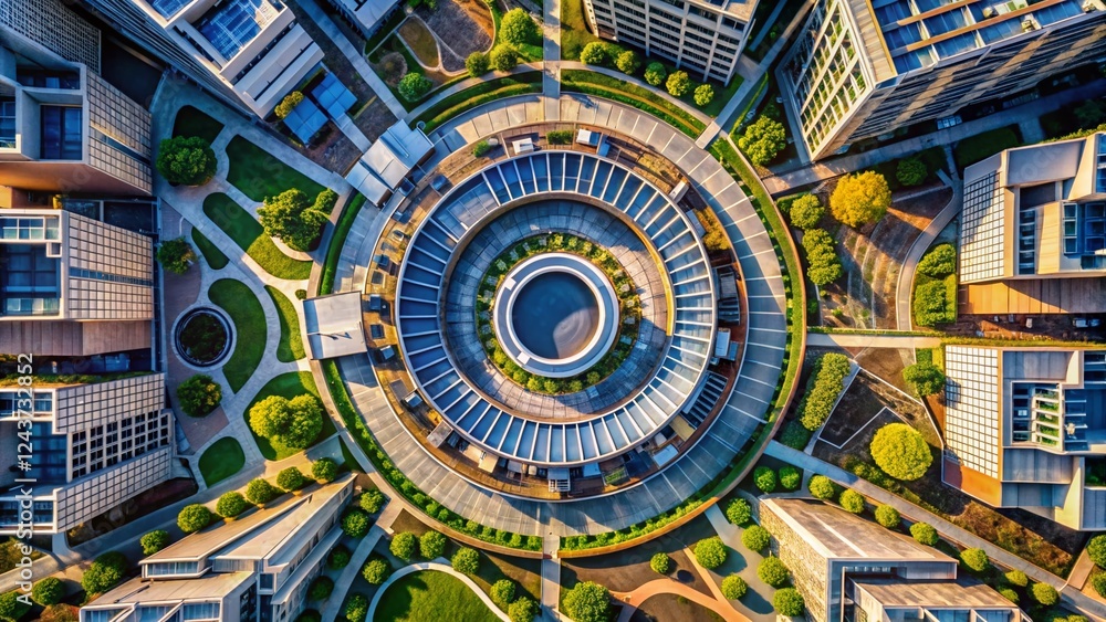 Modern Circular Patterns Aerial View: Geometric Designs from Above Modern Circular Patterns Aerial View: Geometric Designs from Above