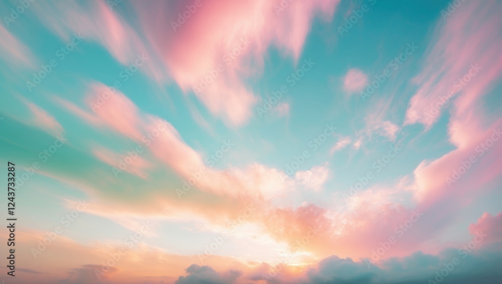 Obraz premium Abstract Pastel Sky with Blurred Clouds and Soft Sunlight for Tranquil Nature Background and Landscape Design Concepts