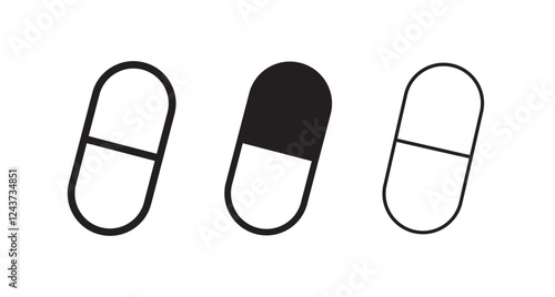 Capsule pill icon. Healthcare, medicine, treatment concept. Flat vector design illustration isolated on white background.
