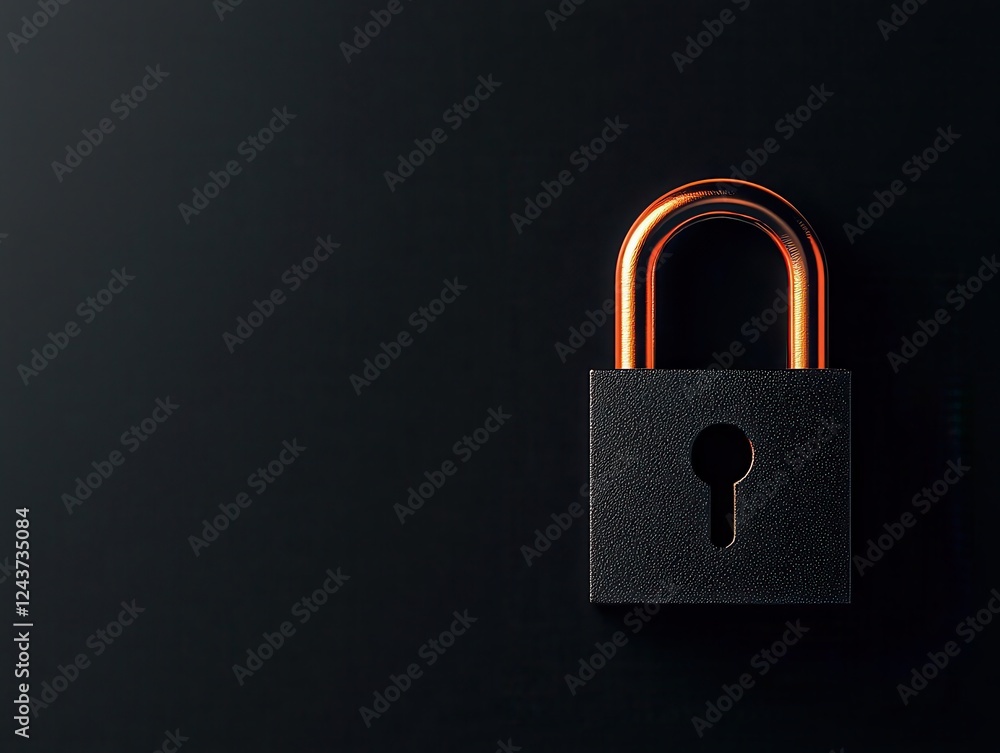 Fototapeta premium Minimalist data encryption concept with a closed padlock and binary stream