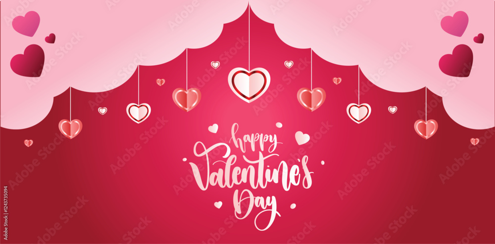 Naklejka premium Happy Valentines Day Pink Background Love Decoration Art
