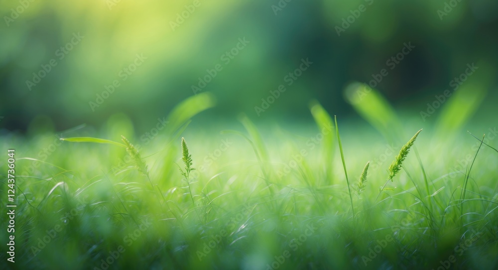 Blurred Green Grass Background with Soft Natural Lighting Ideal for Spring or Summer Themes and Nature Illustrations Blurred Green Grass Background with Soft Natural Lighting Ideal for Spring or Summer Themes and Nature Illustrations