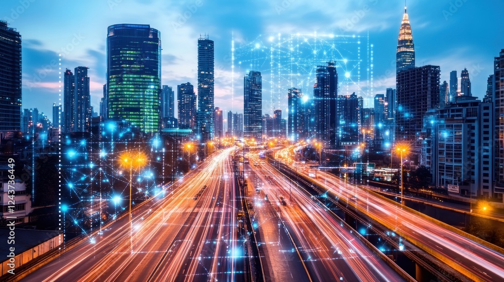Fototapeta premium Smart Cityscape: Urban Technology and Network Connectivity