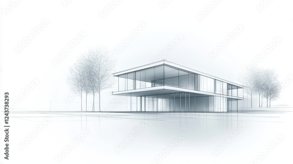 Serene countryside drawing, charming house nestled among lush trees Serene countryside drawing, charming house nestled among lush trees