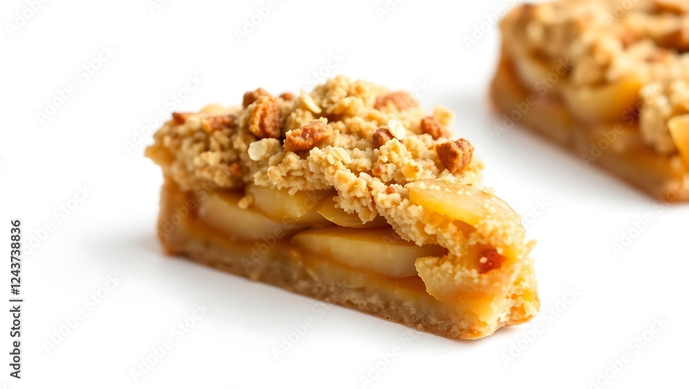 Delicious apple crumble slice with crunchy topping and warm filling Delicious apple crumble slice with crunchy topping and warm filling