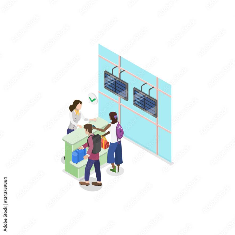 3D Isometric Flat Vector Illustration of Traveling By Plane, Holiday Trip. Item 2 3D Isometric Flat Vector Illustration of Traveling By Plane, Holiday Trip. Item 2