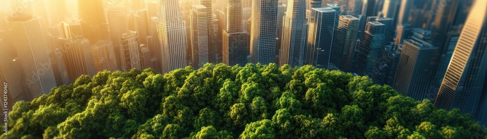 Fototapeta premium Visualize the solar economy transformation, showcasing futuristic financial hubs powered by renewable energy investments, and thriving green stock markets Observe a harmonious blend of nature and