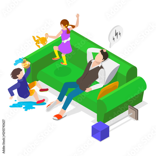 3D Isometric Flat Vector Illustration of Hyperactive Children , ADHD Signs and Symptoms. Item 3